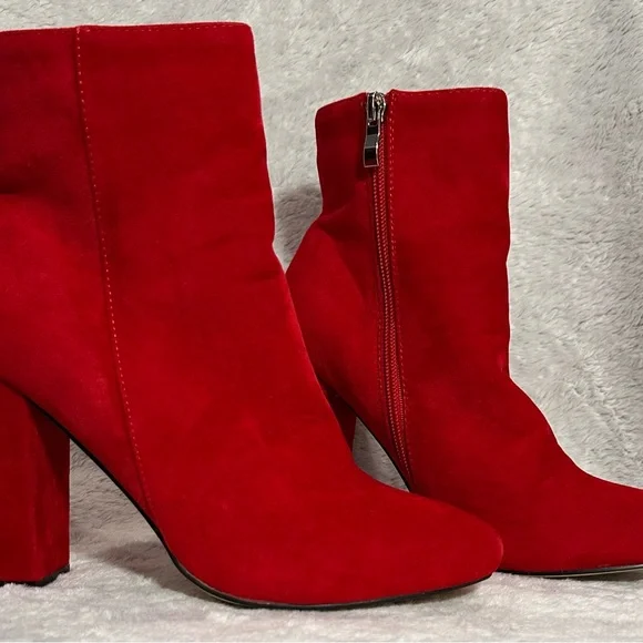PrettyLittleThing RED Heeled Boots with Chunky Heel and Rounded Toe Women size 6 - Picture 8 of 15
